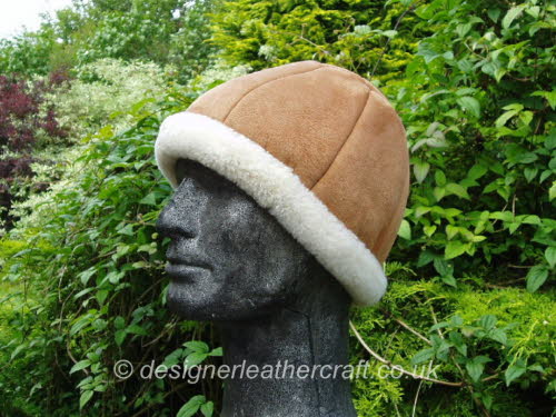 Tan White Lambskin Beanie Hat